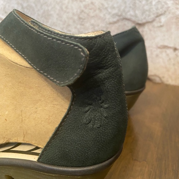 Fly London Navy Leather & Suede Velcro Strap Shoes - Picture 3 of 8